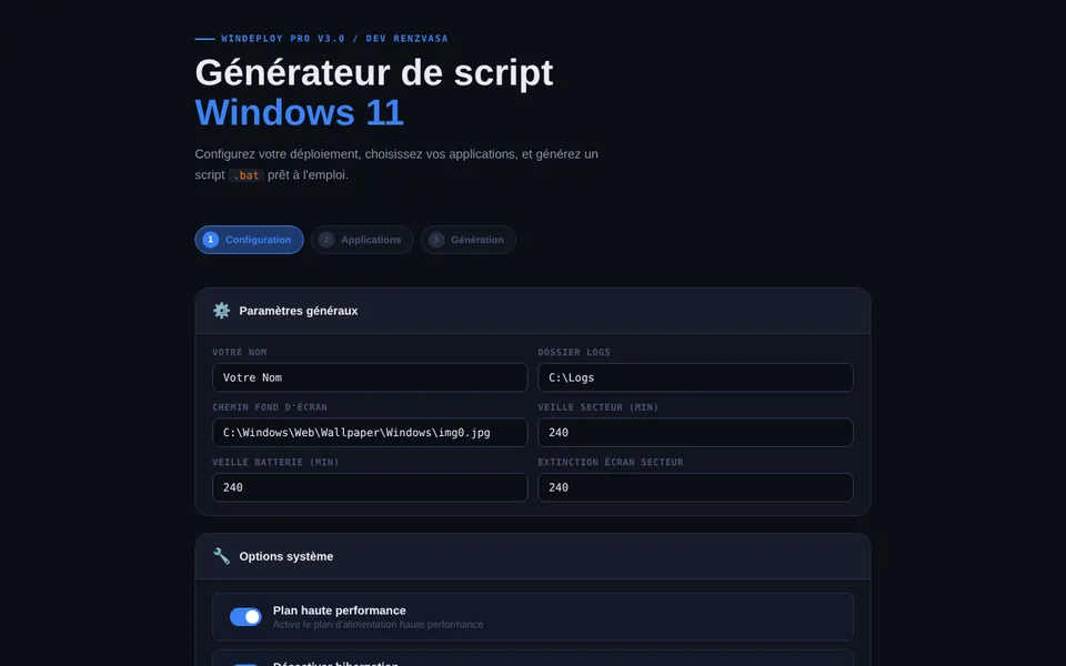Le générateur de scripts WinDeploy Pro